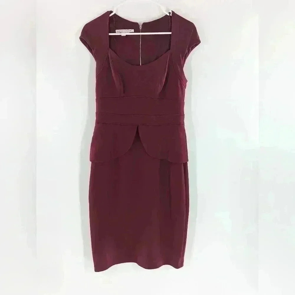 Maggy London Peplum Dress Wine size 6 Career Holiday Dress